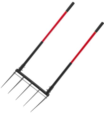 VEVOR Broadfork Doubleshaft 510x320 mm, 5-Zinken-Grabegabel mit Zwei Fiberglasgriffen, robuste Spatengabel, ergonomisches U-förmiges Design, Gartengerät zum Kompostieren, Umpflanzen & Belüften