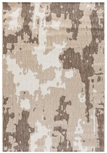 Mazovia Groß Outdoor-Teppich Balkon 200x300cm Creme Braun Abstrakt Kurzflor | Balkon Teppich für Terrasse Garten Beige Wetterfest Pflegeleicht UV-Beständig Tierfreundlich Flach Robust Wasserabweisend