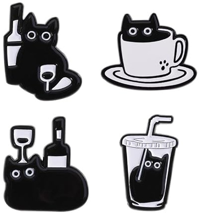 Broche en forme de chat pour verre à vin noir – Broche tasse à café