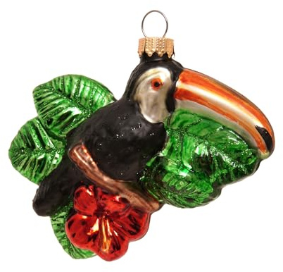 Krebs Glas Lauscha - Weihnachtsdekoration/Christbaumschmuck aus Glas - Tukan - Farbe: Schwarz/Grün - Größe: ca. 8,5 cm