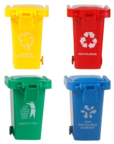 Mini Recycling Bin - 4pcs Toy Garbage Sorting Trash Can Set | Educational Waste Management Game for Kids, Desk Organizer & Early Learning Classroom Gift