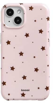 Reownest for iPhone 14/13 Case with Cute Simple Brown Stars Pattern, Stylish Aesthetic Design Women Girly Soft TPU Protective Phone Cover for iPhone 13 -Pink