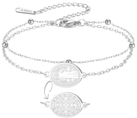 EUEAVAN St Benedict Medal Bracelet Handmade Lucky Red Rope Double Sided San Benito Bracelet Cross Patron Saint Amulet Christian Catholic Jewelry Religious GIft for Women Men