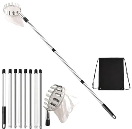 Adjustable Length Fruit Harvest Handle Commercial Grade Stainless Steel Construction Lightweight Design for Park Farm Home Gardening High Reach Fruit Pickers for Trees