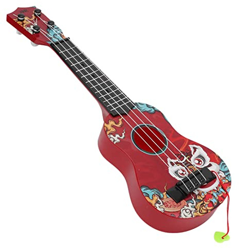 POENVFPO Kinderspielzeug-Ukulele, 4-saitiges Mini-Kunststoffgitarren-Musikinstrument mit Holzfarbbeschichtung, für Vorschulkinder ab 3 Jahren (Rot)