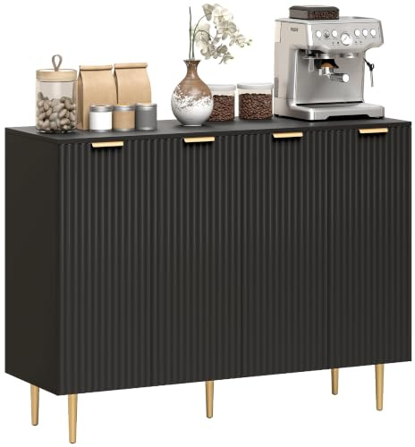 HOMCOM Sideboard Buffet Cabinet Kitchen Storage Cabinet with 4 Doors Black