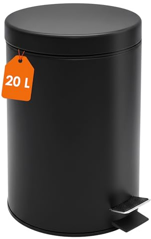 Spetebo Edelstahl Tretmülleimer rund schwarz matt 45 x 29 cm mit Deckel - 20 L - Metall Mülleimer mit Fußpedal und entnehmbarem Inneneimer - Treteimer Pedalabfalleimer Abfalleimer für Bad Küche Büro