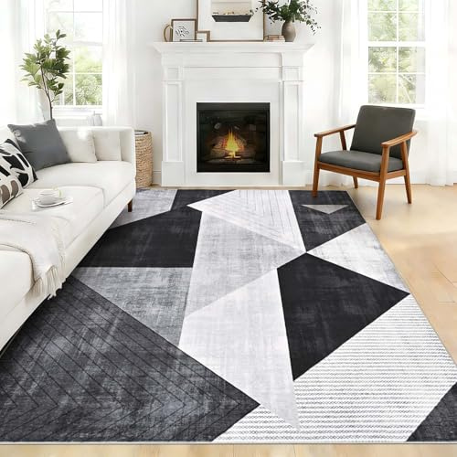 Alishomtll Läufermatte Schwarz Grau, Modern Wohnzimmerteppich 230 x 160 cm