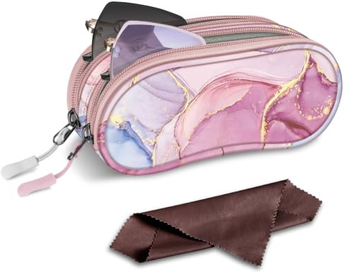 FINTIE Étui Lunettes Souple pour 2 Paires de Lunettes | Double Compartiment, Pochette Lunettes de Soleil avec Fermeture Éclair et Mousqueton, pour Hommes et Femmes