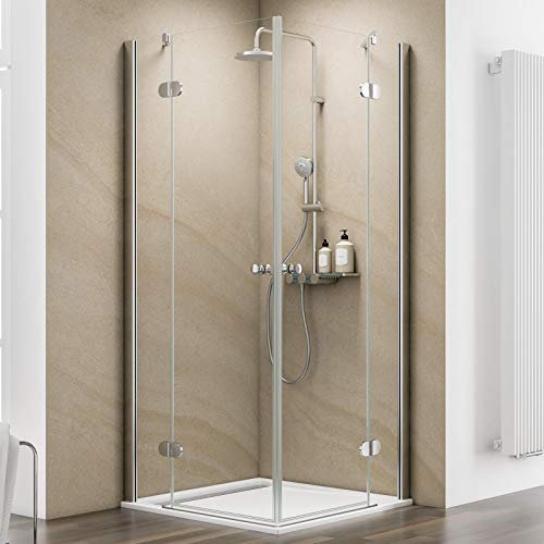 Schulte Duschkabine MasterClass Drehtür an Nebenteil inklusive Seitenwand, 90 x 90 cm, 6 mm Sicherheitsglas (ESG) Klar hell fixil beschichtet, Chromoptik, ExpressPlus, EP700706-3 41 500 02 32 01