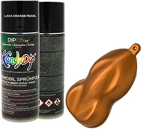 KandyDip Sprühfolie Spraydose Lava ORANGE Pearl 1 x Effekt + 1 x Basis á 400ml Satin (1+1 Set)