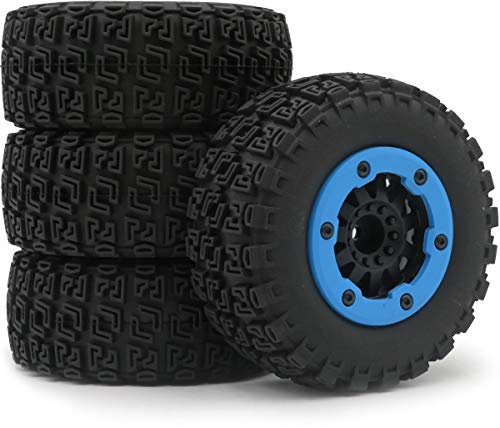 hobbysoul 4pcs 1/10 RC 2.2/3.0 Short Course SC Tires & Hex 12mm Beadlock Wheels Blue Color Nylon Rims