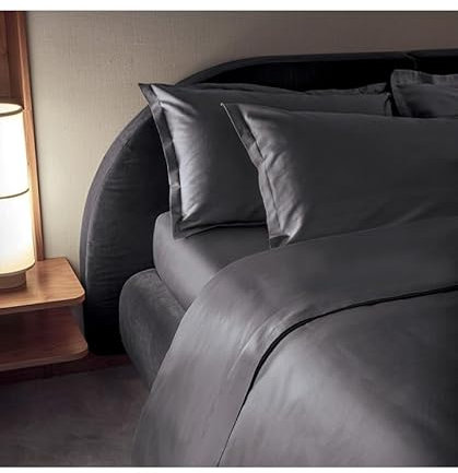 Fazzini Completo di Lenzuola matrimoniali in Puro Raso di Cotone 300TC Effetto setificato Art. Trecento qualità Top (Grigio Londra 7)