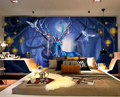 Papier Peint Mural Art De Rêve Bleu Nuit Renne Peinture Décorative Amovible