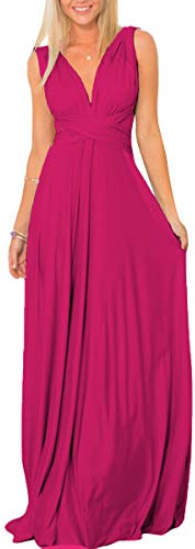 IMEKIS Donna Eleganti Abito da Sera Lungo Senza Schienale Scollo a V Multiway Vestito da Sposa Senza Maniche Damigella d'Onore Cerimonia Cocktail Formale Prom Abiti Rosa Caldo XL