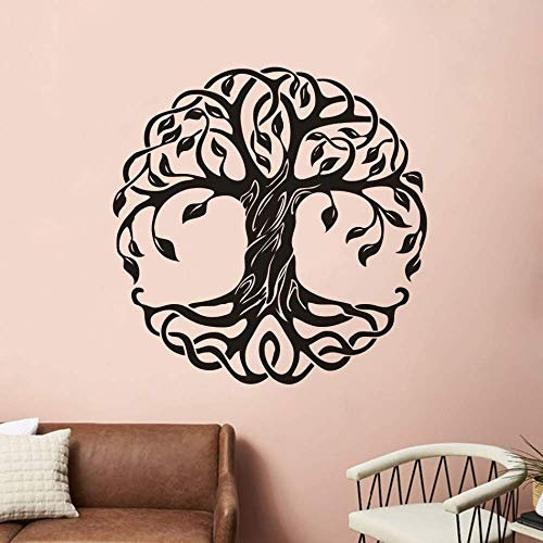 Mandala Runde Baum Vinyl Wandtattoo Dekoration Fitness Yoga Baum Wandaufkleber Lebensbaum Yoga Studio Wandbild 56X56Cm