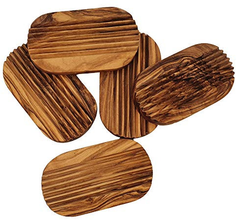 DEKOFANT Seifenschale Olivenholz 13 x 7,5 x 1,5 cm 1 Stück Handarbeit Natur praktische Ablage für Seifen geölt eckig