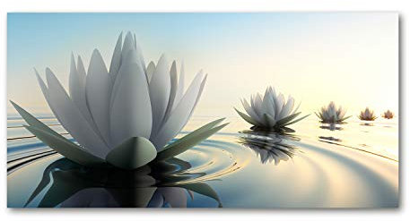 Tulup Glas-Bild Wandbild aus Glas - Wandkunst - Wandbild hinter gehärtetem Sicherheitsglas - Dekorative Wand für Küche & Wohnzimmer 140x70 - Blumen & Pflanzen - Lotusblume - Weiß