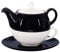 Buchensee Tea for One Lena 500ml aus Crystal Bone China Porzellan in schwarz-weiß. Teekanne + Teetasse + Untersetzer
