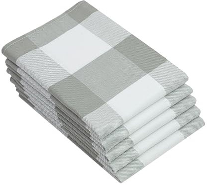ZOLLNER 5 strofinacci in cotone - canovacci da cucina 50x70 cm - aiutanti super assorbenti a quadretti grigi e bianchi - lavabili a 60°C - qualità gastronomica - certificato OEKO TEX (R)
