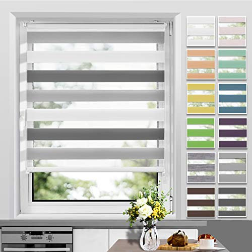 Allesin Doppelrollo Klemmfix ohne Bohren & mit Bohren, Duo Rollos für Fenster und Tür, Klemmrollo Fensterrollo lichtdurchlässig, Sichtschutz und Sonnenschutz, 45x120cm (BxH), Weiss-Grau-Anthrazit