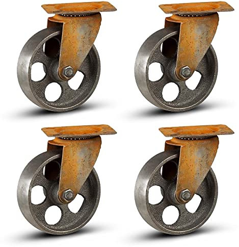 Ruedas de acero para uso pesado - Metal Vintage Ruedas para muebles 75mm - Luchas giratorias rústicas de color bronce de hierro - Conjunto de 4 - Look industrial - Capacidad de 4x80KG / 320KG