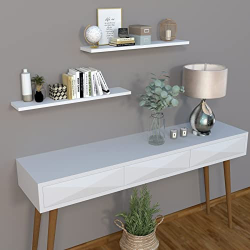 Henor Wandregal FSC® Holzwandregal 100 x 20 x 2.5 cm Vollständig versteckte Hardware Laden Sie 25 kg. Weiß