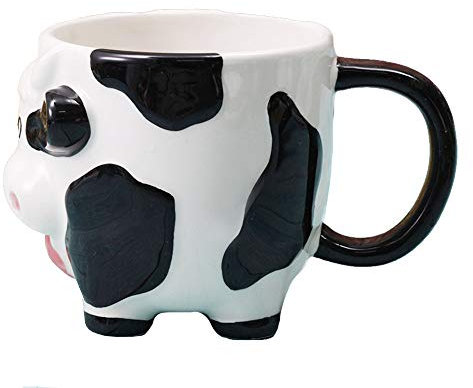 Mozacona Taza de café de vaca de alivio de cerámica 3D, taza de leche pintada a mano con mango