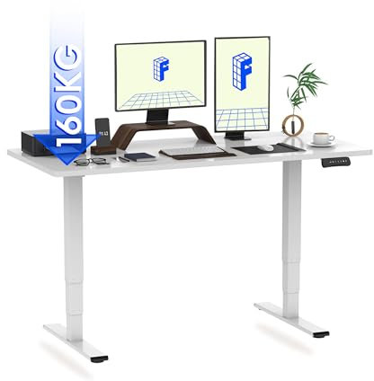 FLEXISPOT Höhenverstellbarer Schreibtisch Elektrisch, 3-Fach Teleskop & Dual-Motor, Belastbarkeit 160 KG, Bürotisch mit Memory-Funktion&Anti-Kollisionssystem(140 x 80 cm Weiß, Gestell Weiß)