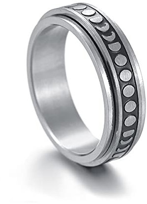 PAMTIER Damen Edelstahl Moon Spinner Ring Silber Statement Ringe Stressabbauend 6mm Größe 60
