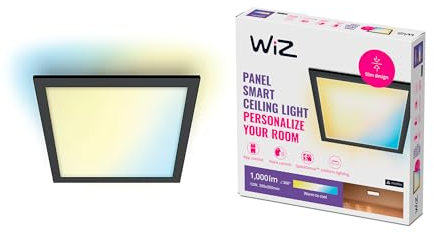 WiZ Panel Deckenleuchte Tunable White, dimmbar, 1000lm, 300 x 300 mm, warm- bis kaltweiß, quadratisch, smarte Steuerung per App/Stimme über WLAN, schwarz
