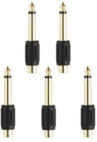5 Pack 6.35mm Male Mono Jack Plug to RCA Female Phono Socket Gold Plated Audio Adapter