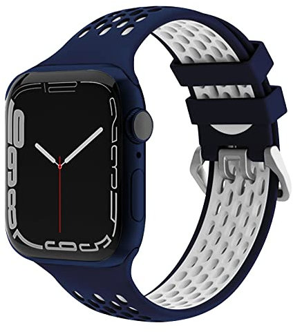 EWENYS Correa de Deportivo de Silicona Transpirable con Varios Agujeros,compatible con Apple Watch Series 9 8 7 41mm, Series 6 5 4 40mm, Series 3 2 1 38mm Nike Sport, Azul blanco