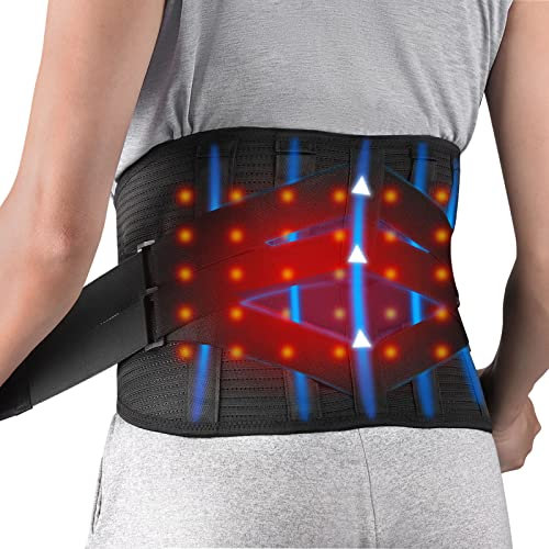 HONGJING Lower Back Brace with Heating for Back Pain Relief, Heated Lumbar Support Belt Rechargeable, with Metal Stays, Breathable Mesh (XL)