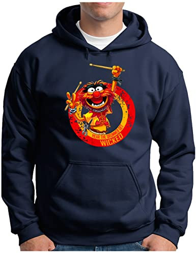 OM3® Wicked-Drummer Hoodie - Herren - Drums Heavy Metal Rock Music - Kapuzen-Pullover Navy, XXL