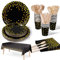 Nkaiso Vajilla de fiesta,141piezas Reutilizable Negro puntos dorados set de juego de platos y cubiertos, cubertería de cartón, vasos y servilletas, para cumpleaños, bodas, aniversarios(20 invitados)
