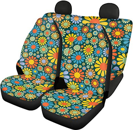 Wanyint Autositzbezug für Damen und Herren, bunte Gänseblümchen, Blumen, Strand, Palmen, Autozubehör für LKW, Van, SUV, hintere geteilte Bank, Sitzschutz für SUV, LKW, Vans