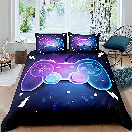 XPINGO Kinder Bettwäsche Gamer 135x200 cm 2teilig Jungen und Mädchen Mikrofaser Weiche Winter Warm Bettbezüge mit Reißverschluss 3D Gamepad Bettbezug mit Kissenbezüge 80x80 cm