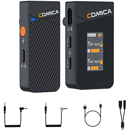 COMICA Vimo C1 Drahtloses Lavalier Mikrofon mit Noise Cancellation, 2.4G Funkmikrofon Ansteckmikrofon mit 1 Sender und 1 Empfänger für Kameras Camcorder PC Android Live-Streaming(1RX+1TX)