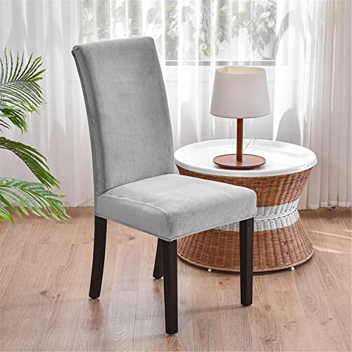 Morbuy Einfarbig Stuhlhussen Set Stretch Stuhlbezug für Esszimmerstühle, Samt Velvet Waschbarer Stuhlhussen Schwingstühle Stuhlüberzug für Haus Hotel Hochzeit Partys (4er Set,Silber)