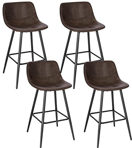 WOLTU 4X Barhocker mit Rückenlehne, Barstuhl mit Sitzhöhe 63 cm, ergonomischer Hocker im Bar, Polsterstuhl mit Kunstlederbezug, Vintage-Hocker Braun, Stuhl aus Metall, BH351br-4