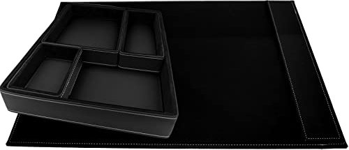 Oggettando - Schreibtisch-Set aus Kunstleder mit Zubehör bestehend aus Schreibunterlage mit Seitenstreifen, Dokumentenablage, Taschenleerer, Stifthalter, Kartenhalter (schwarz)