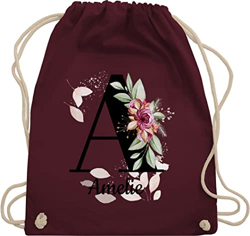 Turnbeutel Rucksack - Buchstabe anpassbar mit Name I Geschenk Initialen - Unisize - Bordeauxrot - jga beutel blumen stoffbeutel schule personalisierte buchstaben a turnsack kita tasche