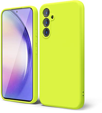 oakxco for Samsung Galaxy A54 5g Phone Case Liquid Silicone, Fluorescent Bright Solid Color, Cute Thin Slim Soft Rubber TPU Plain Smooth Gel Matte Protective Cover for Women Girl, Neon Green