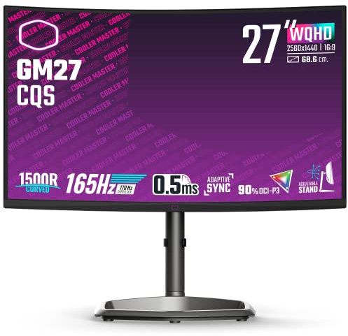Cooler Master GM27-CQS Monitor da gioco curvo da 27 - 1500R WQHD (2560x1440) 165Hz (170Hz/OC), 0,5ms MPRT, Pannello VA, Adaptive Sync, 90% DCI-P3, HDR 400, supporto regolabile, DP 1.2 e HDMI 2.0
