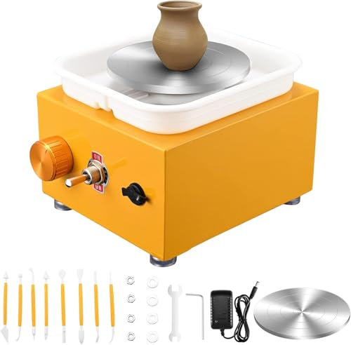 Kotsy Mini Ruota di Ceramica 2000 RPM tornio di vasaio Elettrico Strumenti Artigianali Fai da Te Ceramica Fai da Te, 6,5 cm a 10 cm, Vassoio per Ceramica Argilla(Giallo)