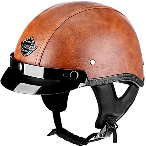 Halbhelme Motorradhelm, Pu-Leder Half Helm Mit Schutzbrille, DOT/ECE-Zulassung Retro Halbschalenhelm, Mit Visier Schnellverschluss,Motorradhelm Halbschalenhelm Mit ECE