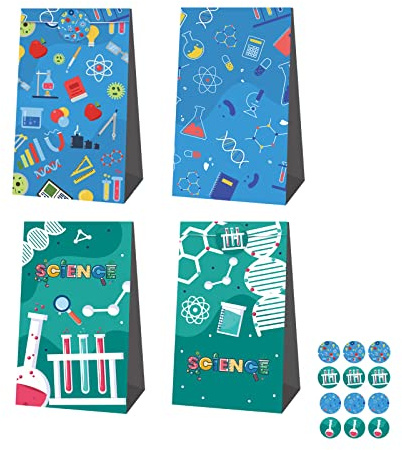 12Pcs Science Party Favor Bag Candy Bags Goodie Treat Gift Bags for Science Party Decorations Supplies