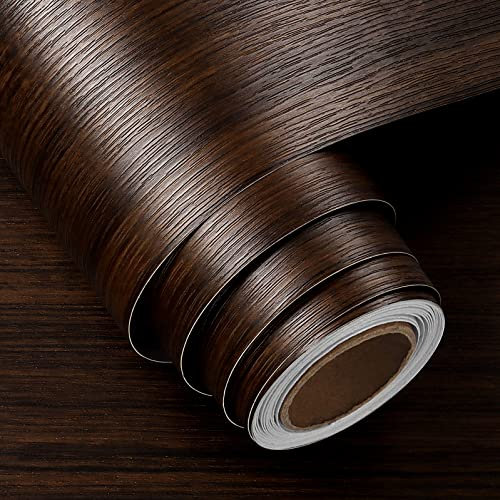 FunStick 15.8x472 Thick Self Adhesive Wallpaper Dark Brown Wood Peel and Stick Wallpaper Self Stick Wall Paper