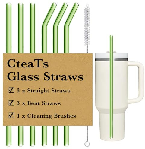 Lot de 4 pailles réutilisables en verre pour gobelet Stanley de 1,18 l et 887 ml - Avec brosse de nettoyage - Vert